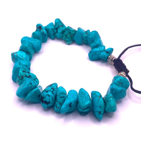 Boho Blue Turquoise Nugget Bead Adjustable Bracelet - Picture 7 of 8